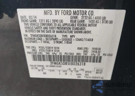 2014 Ford Flex Limited из США, поврежденный, VIN 2FMGK5D85EBD26318